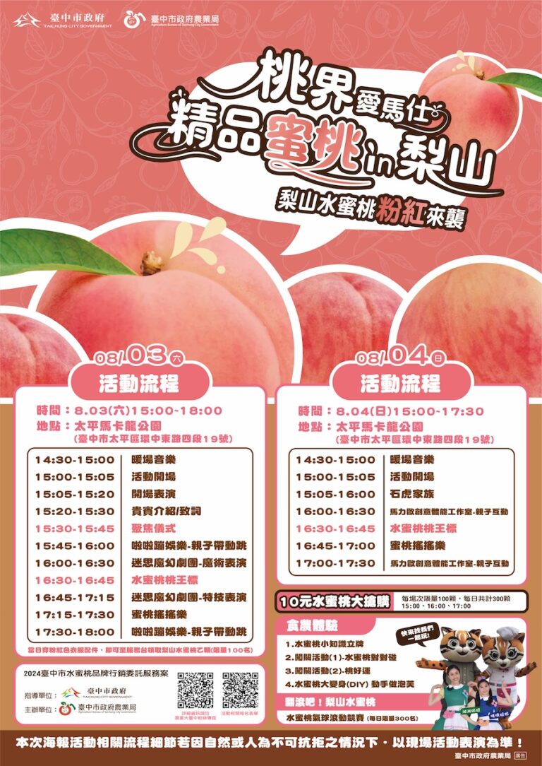 梨山水蜜桃銅板價！ 8/3、8/4台中馬卡龍公園限量特惠