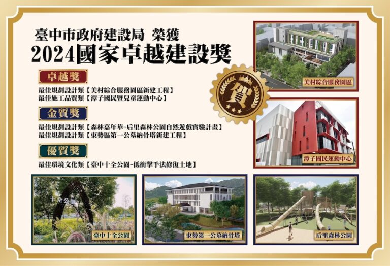 挑戰國家卓越建設獎極限 中市建設局5案全獲獎史上最多