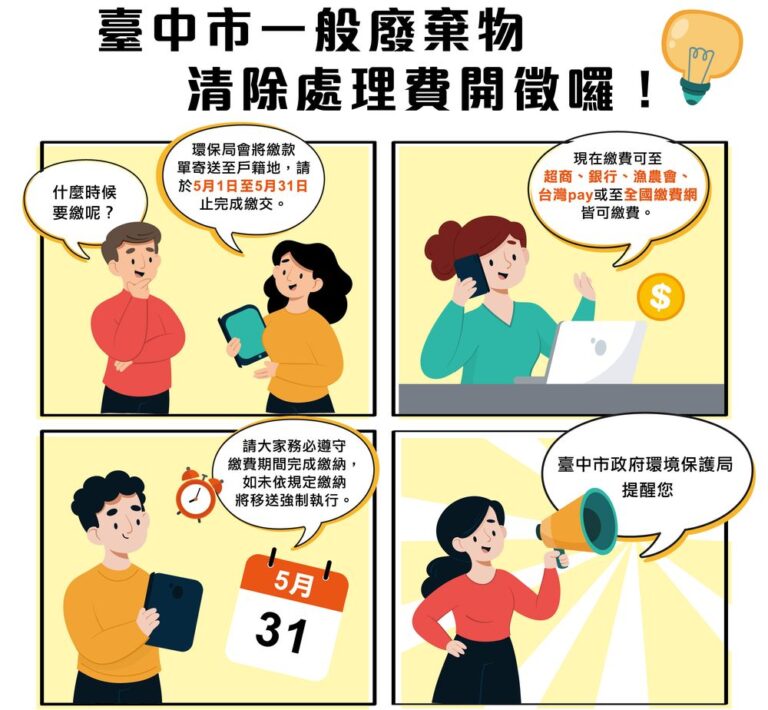 5月將開徵清除處理費 中市環保局提醒民眾期限內完成繳費