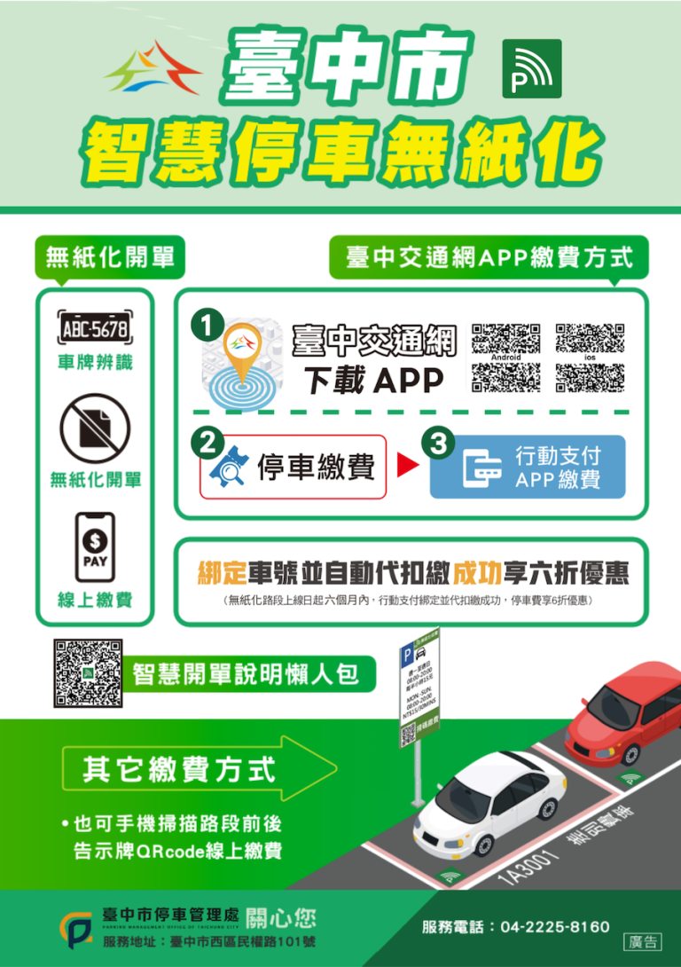 挺環保又省荷包！台中智慧停車無紙化9/8上線 行動支付最高享6折