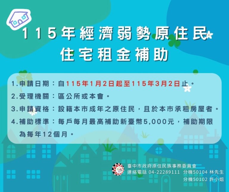 中市關懷原住民族居住需求　租金補助撐起安心生活的力量