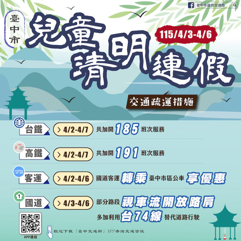 掃墓出遊雙高峰！ 中市交通局推兒童清明連假疏運 轉乘公共運輸享優惠