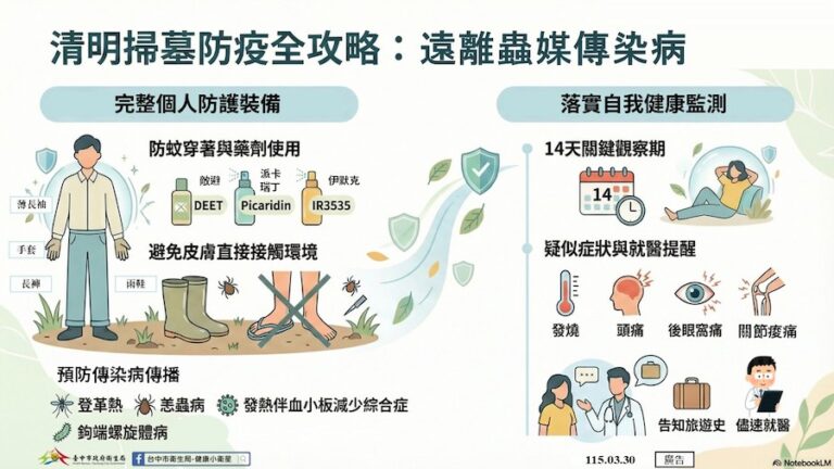清明連假防疫提醒！ 中市衛生局籲民眾防範蚊蟲叮咬